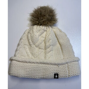 Smartwool Marquette Beanie Cable Knit Hat One Size Faux Fur Pom Merino Ski